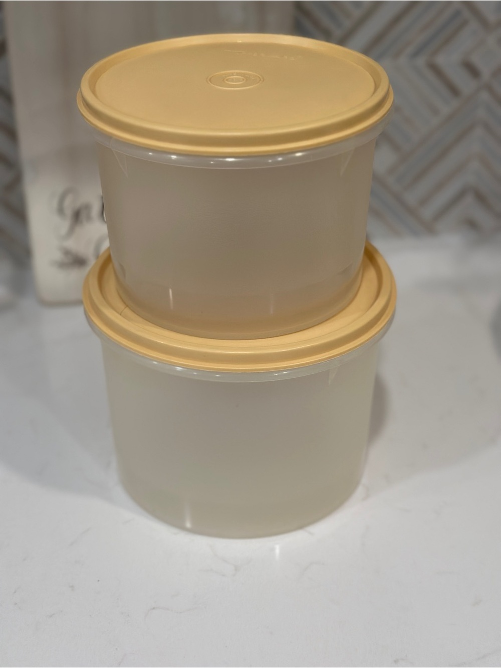 Vintage Tupperware Round Canister Storage Set of 2 Almond Lids